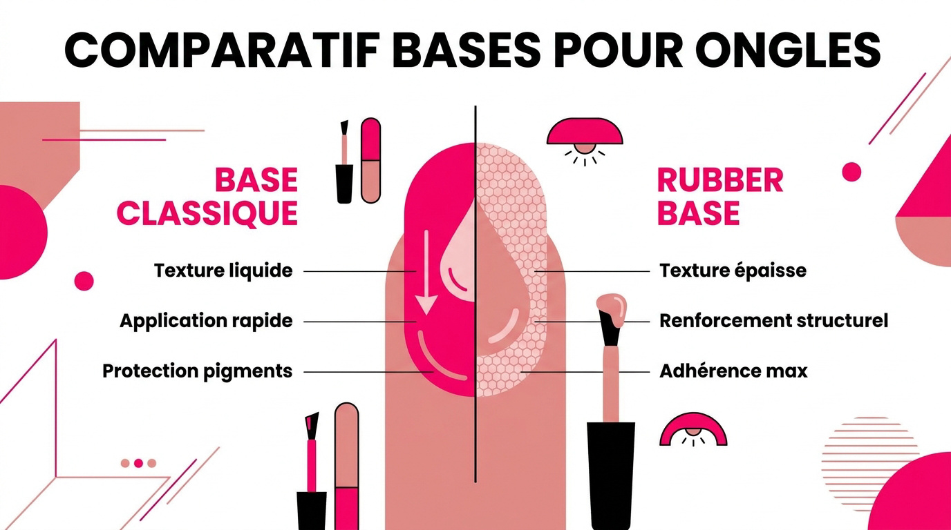 Comparatif entre une base coat classique fluide et une rubber base épaisse pour manucure